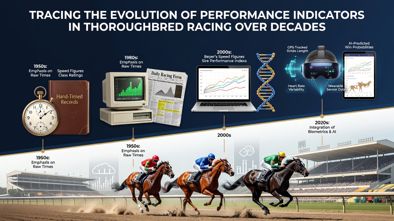 Historical thoroughbred racing scene showing early performance measurement tools