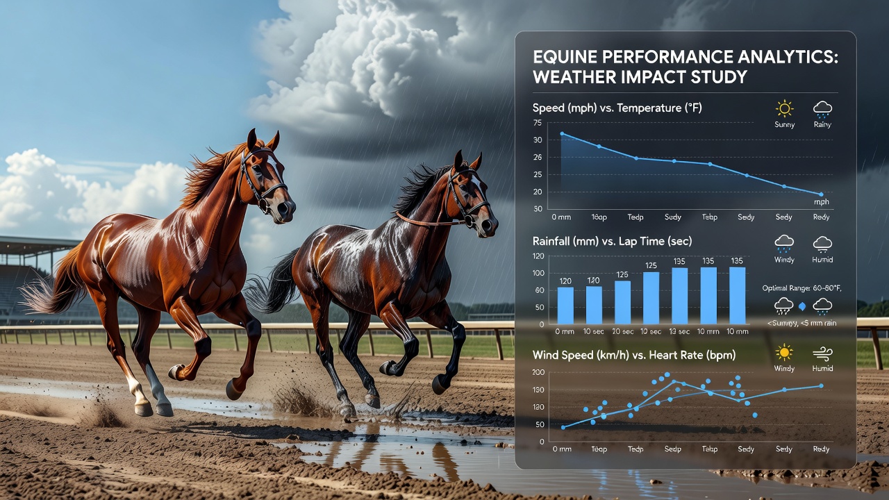 Analysis charts showing equine speed variations linked to humidity and wind data over multiple events